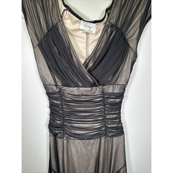 VTG Jodi California Babydoll Midi Dress 7/8 Rouched Black Sheer Whimsigoth Y2K‎ - Picture 6 of 10